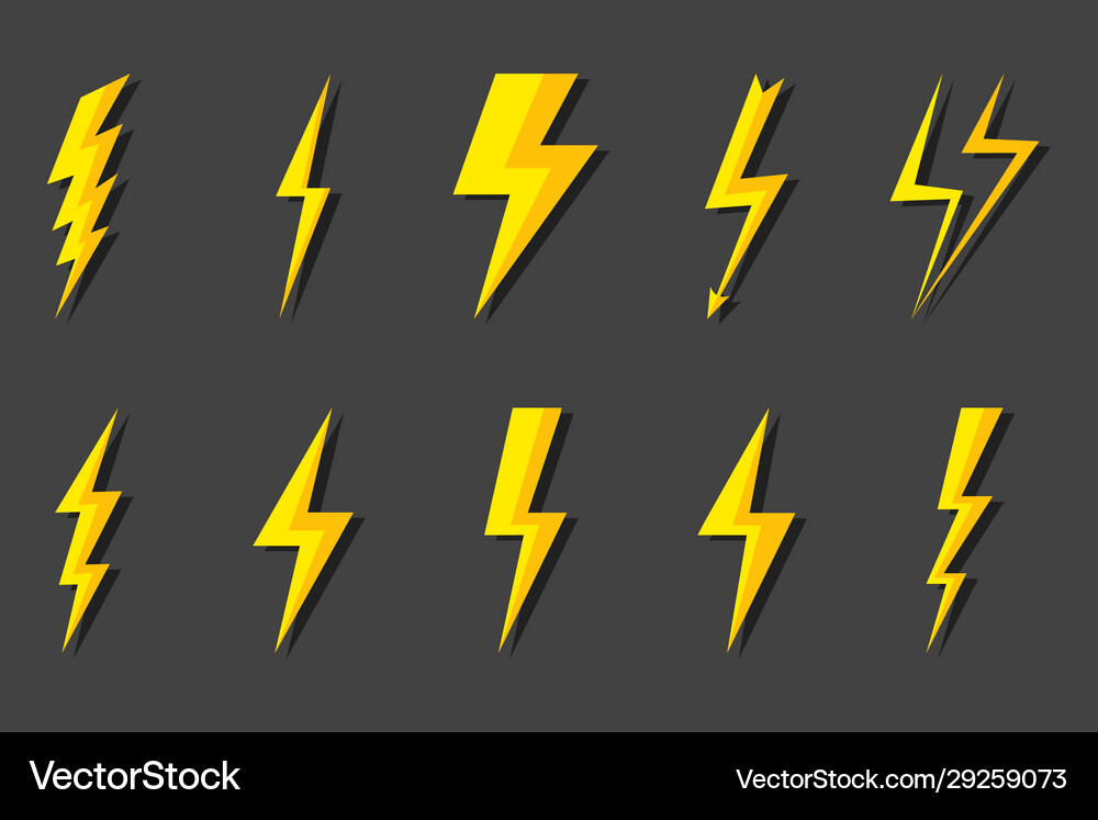 Set lightning bolt thunderbolt lightning strike Vector Image