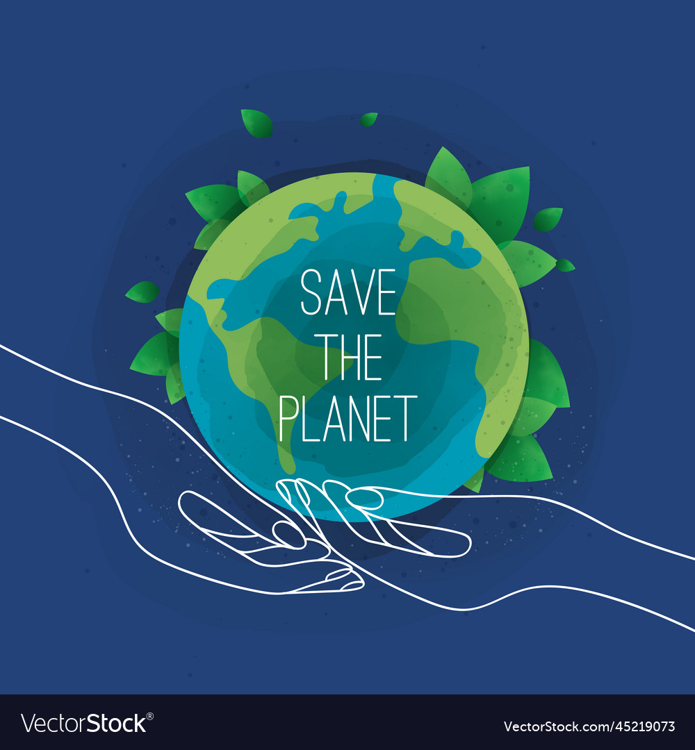 With the globe world map and hands for saving vector image With the globe world map and hands for saving