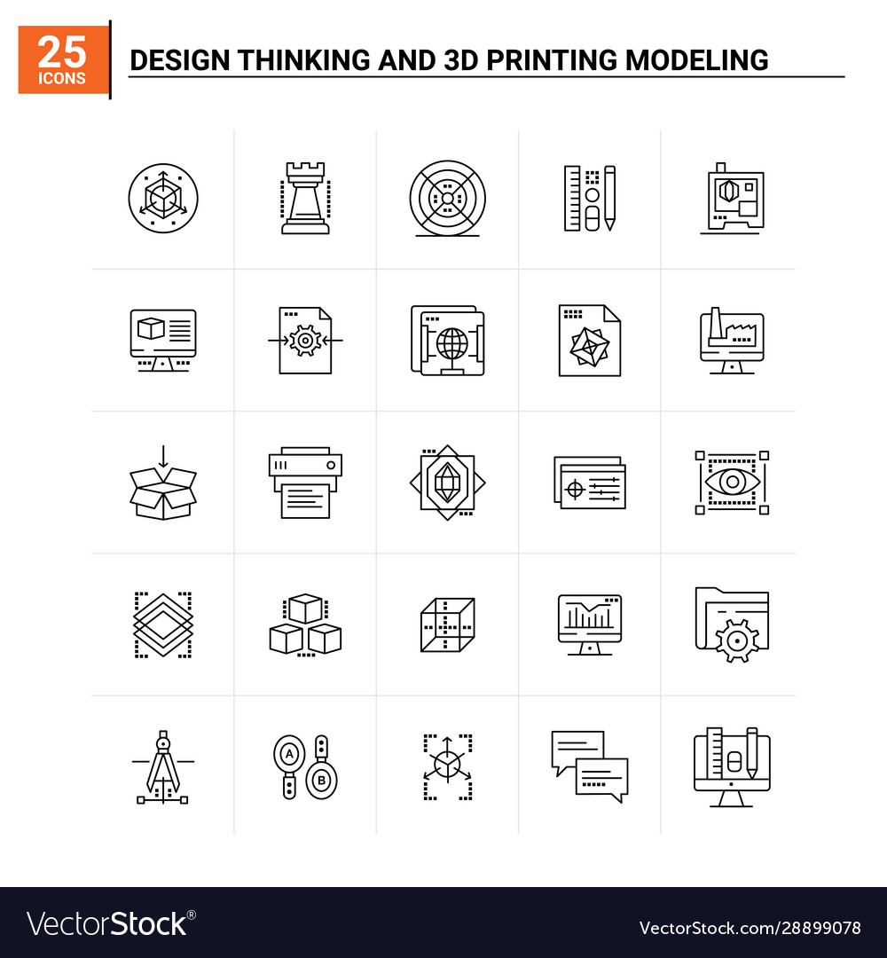 25 design thinking and 3d printing modeling icon vector image 25 design thinking and 3d printing modeling icon