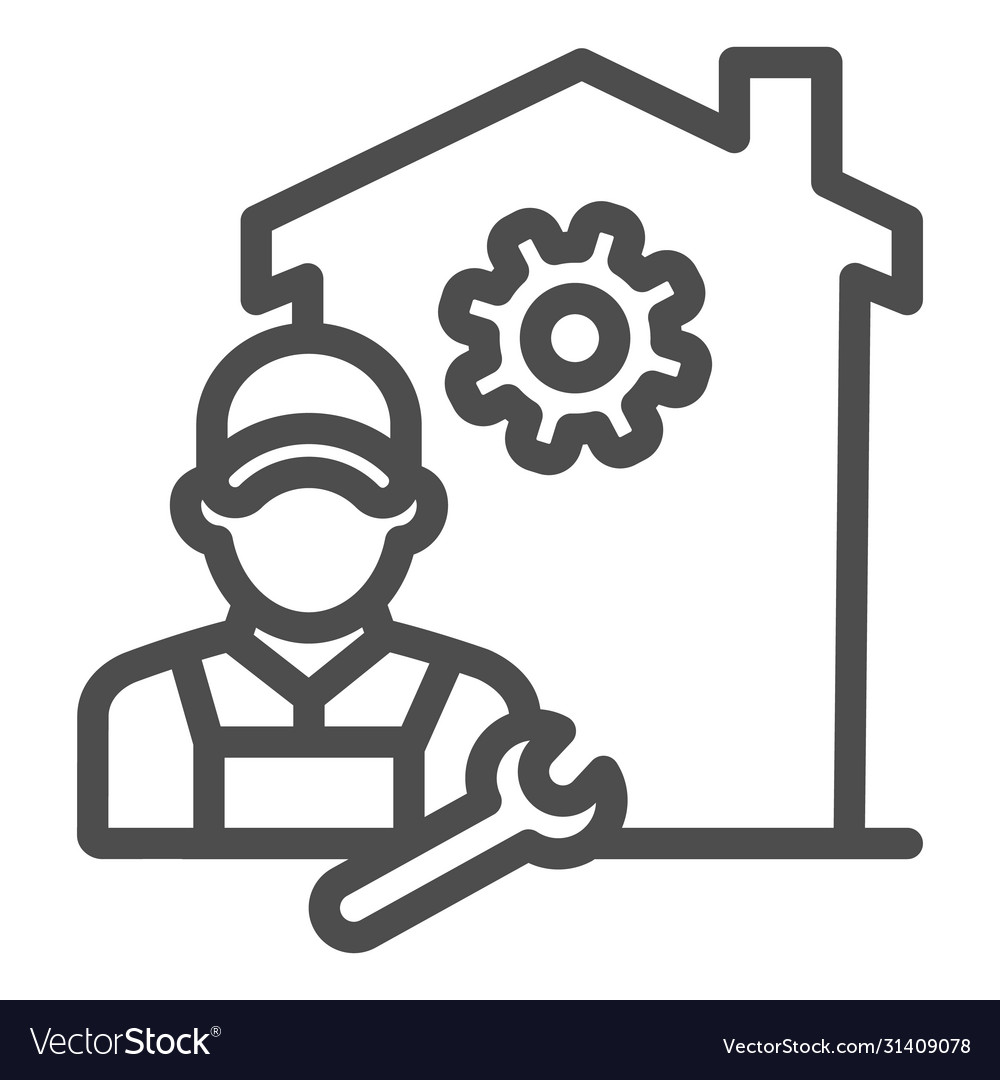 Building with gear and engineer line icon smart