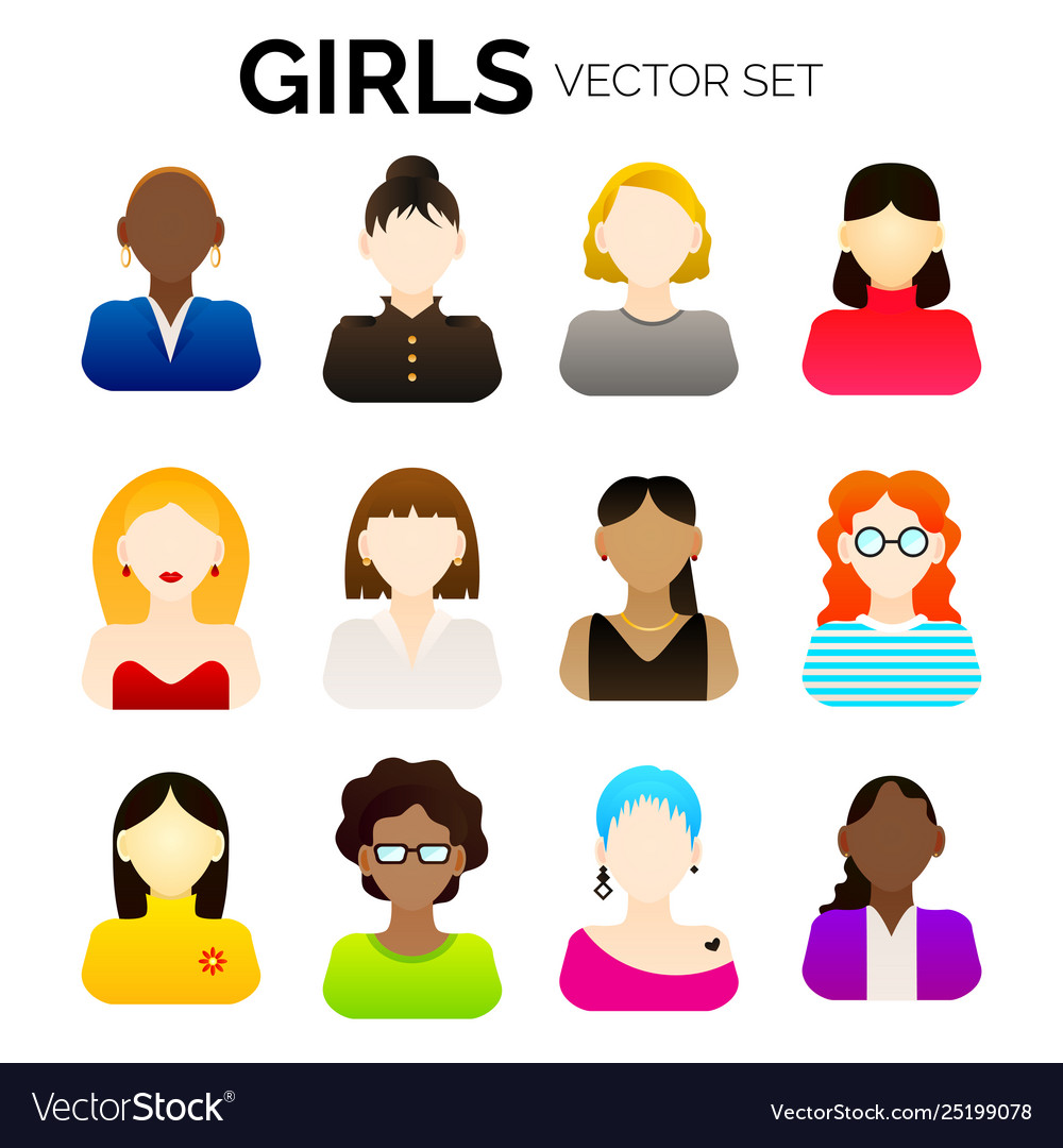Cartoon girls and women icons vector image Cartoon girls and women icons