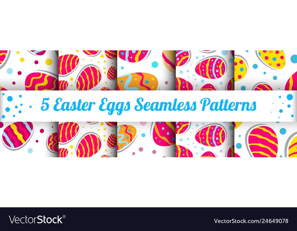 Five colorful seamless patterns with spring