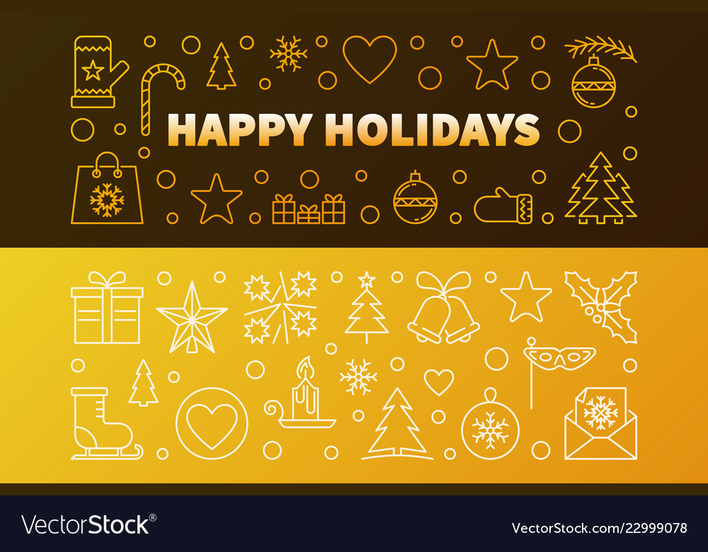 Happy holidays golden outline banners set