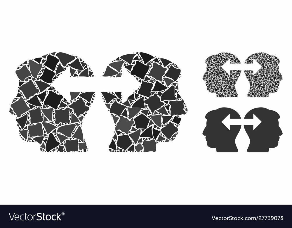 Heads exchange arrows mosaic icon rough parts