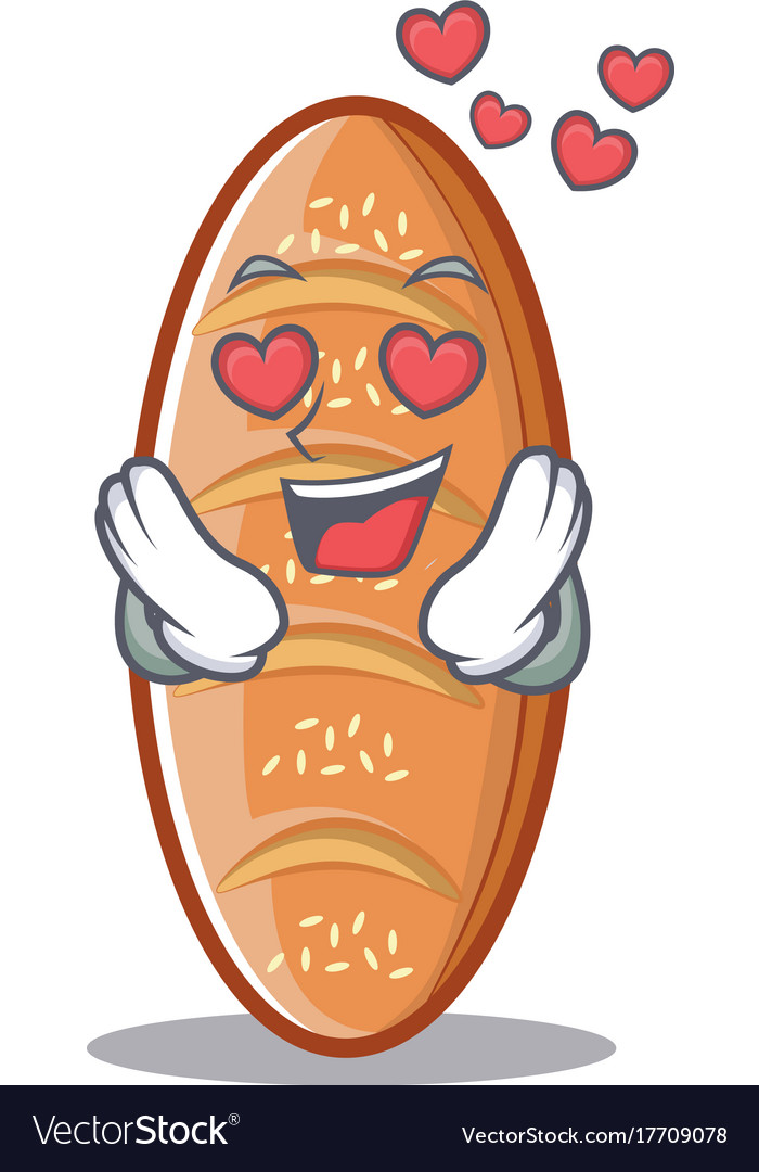 In love baked bread character cartoon