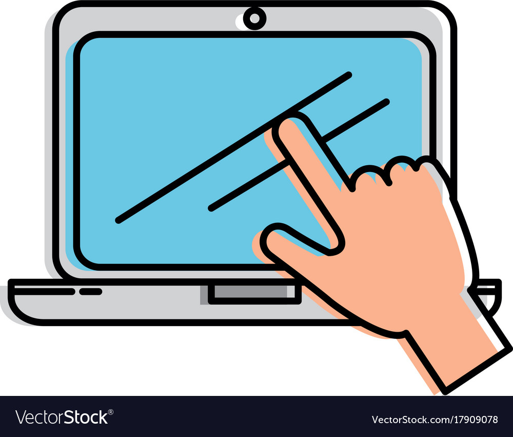 Laptop computer with hand user touching