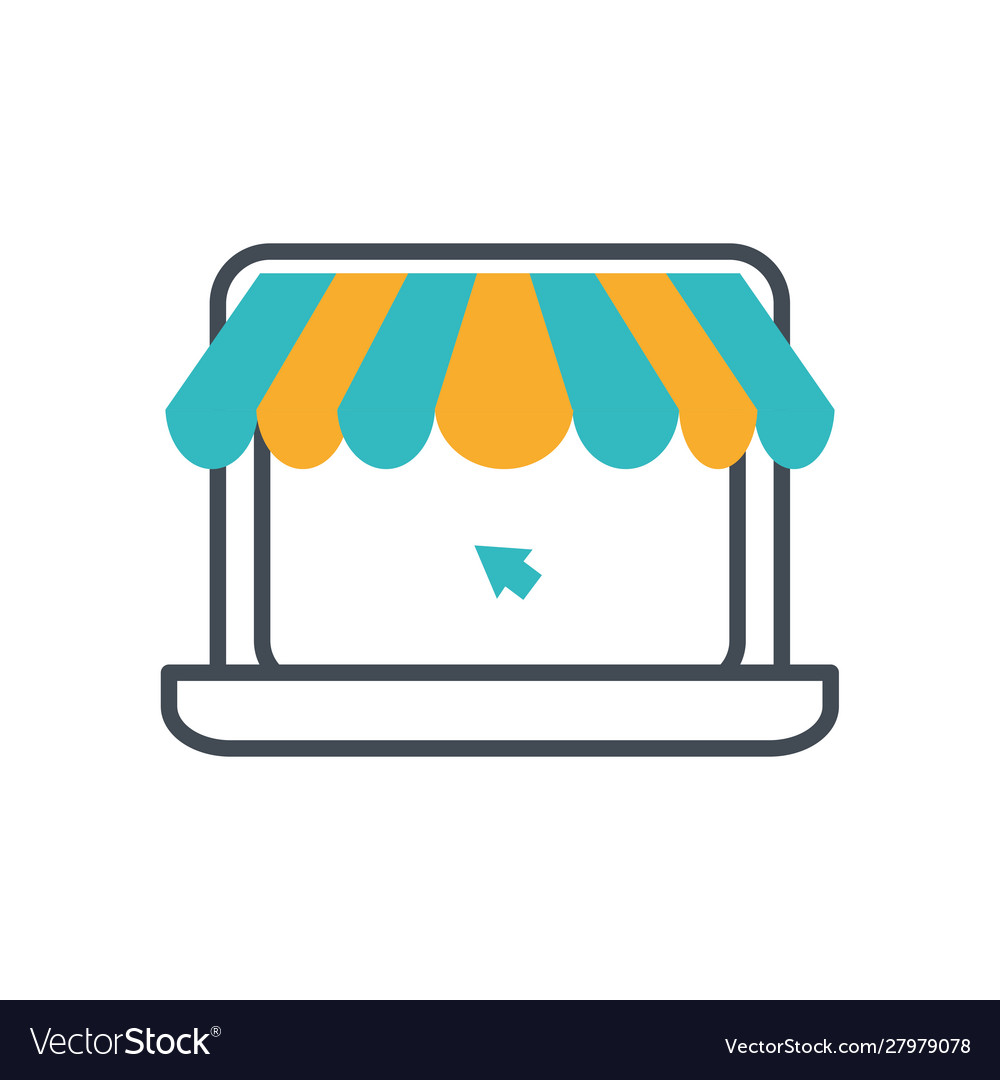 Laptop computer with parasol store vector image Laptop computer with parasol store