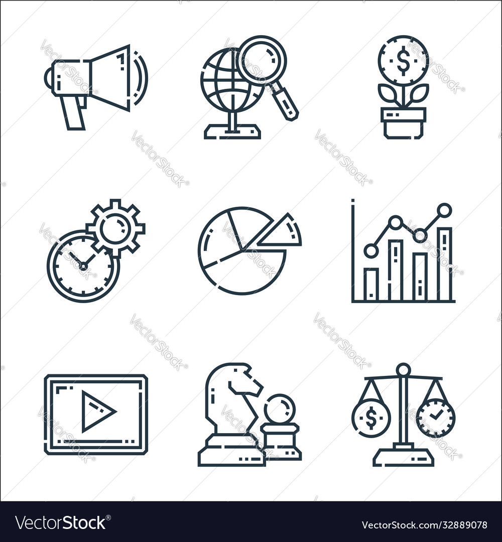 Marketing line icons linear set quality vector image Marketing line icons linear set quality