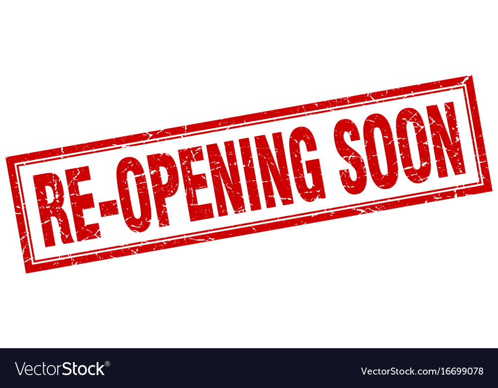 Re-opening soon red grunge square stamp on white Vector Image