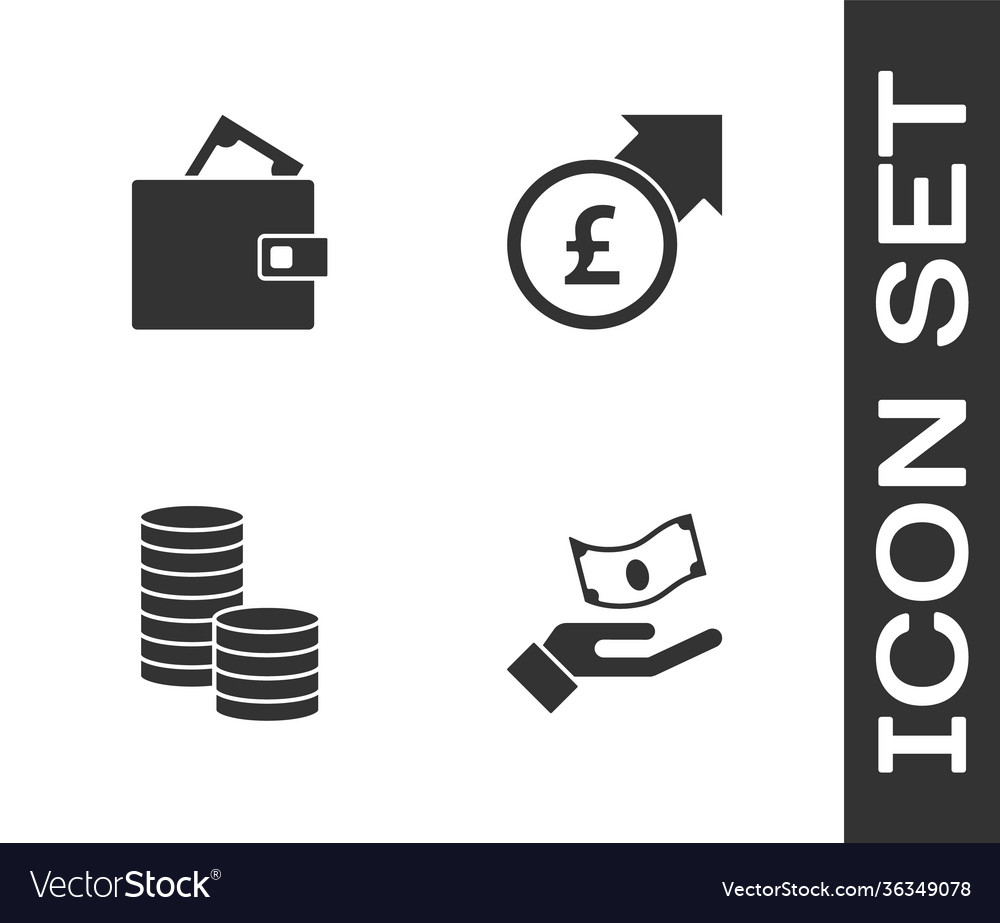 Set hand holding money wallet with coin dollar vector image Set hand holding money wallet with coin dollar