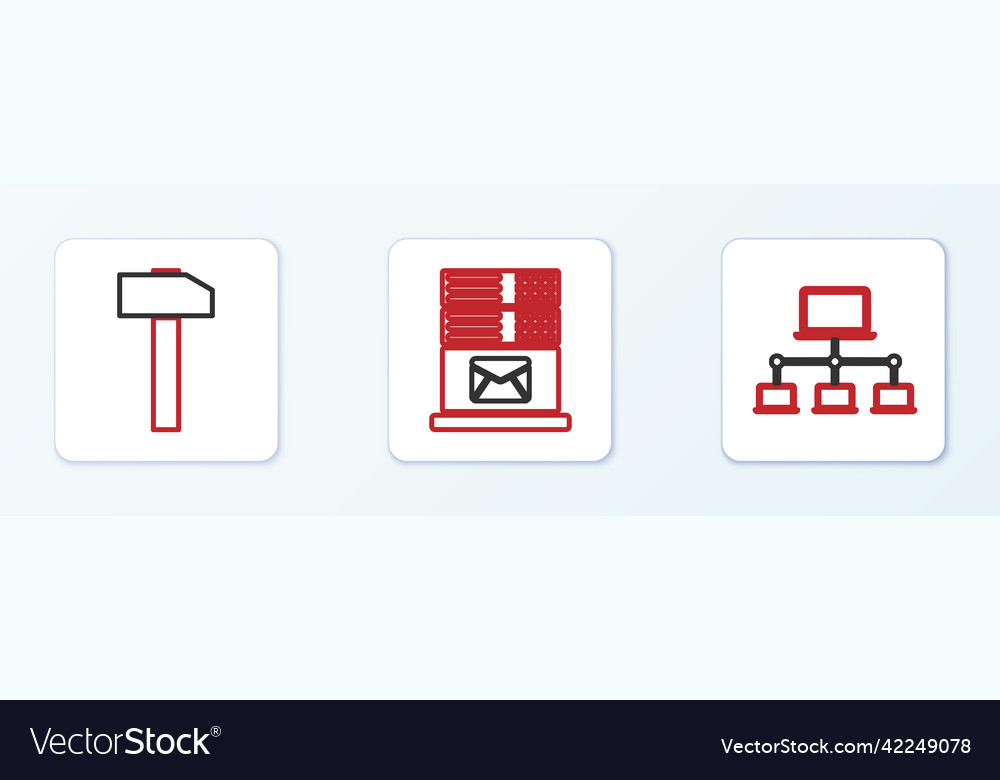 Set line computer network hammer and mail server vector image Set line computer network hammer and mail server