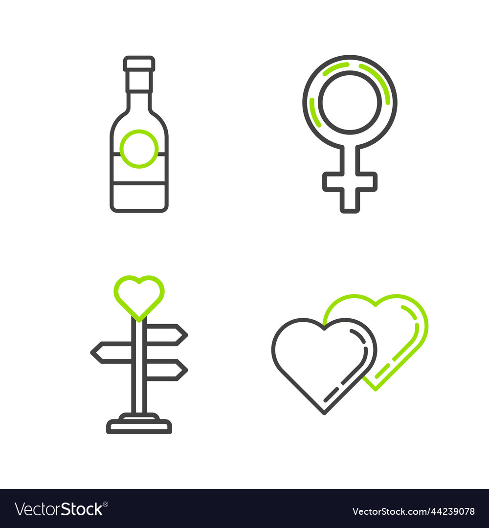 Set line two linked hearts signpost with heart Vector Image Set line two linked hearts signpost with heart