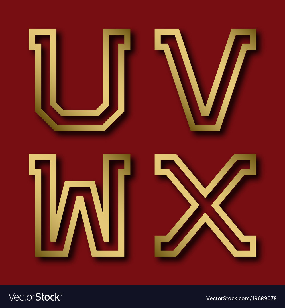 U v w x gold angular letters with shadow