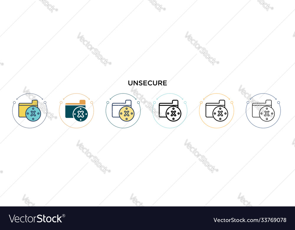 Unsecure icon in filled thin line outline Vector Image Unsecure icon in filled thin line outline