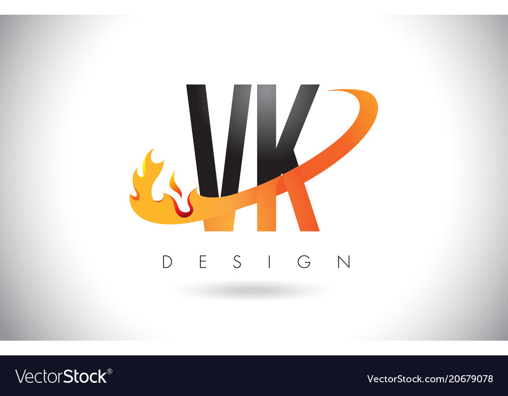 Vk v k letter logo with fire flames design Vector Image