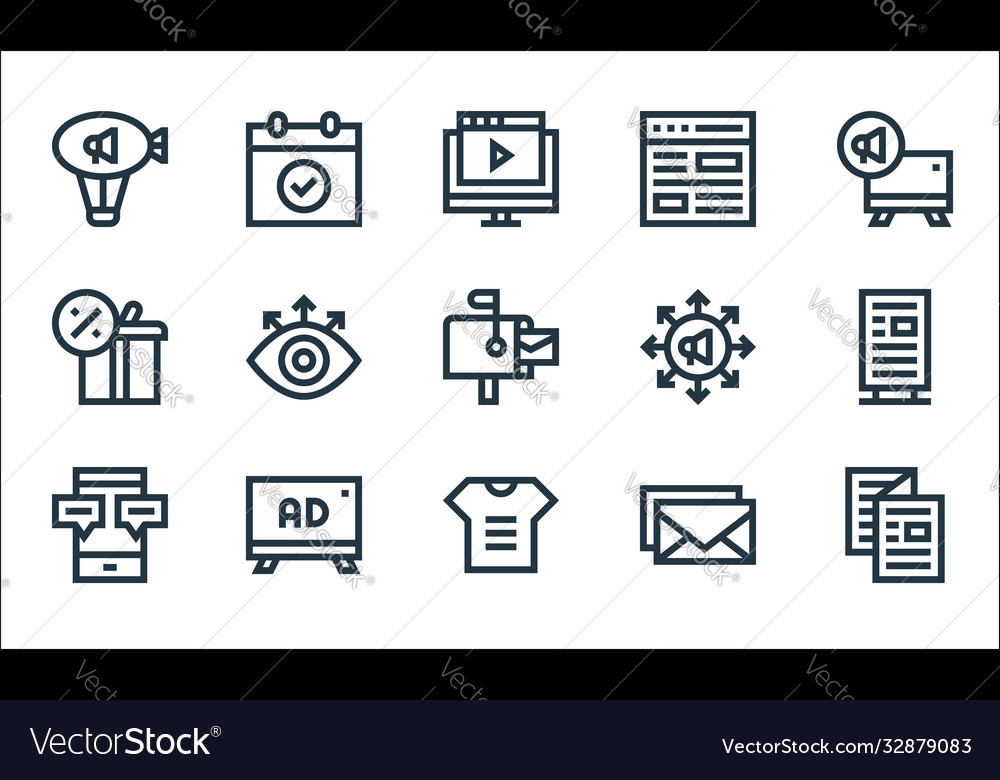 Advertisement line icons linear set quality vector image Advertisement line icons linear set quality