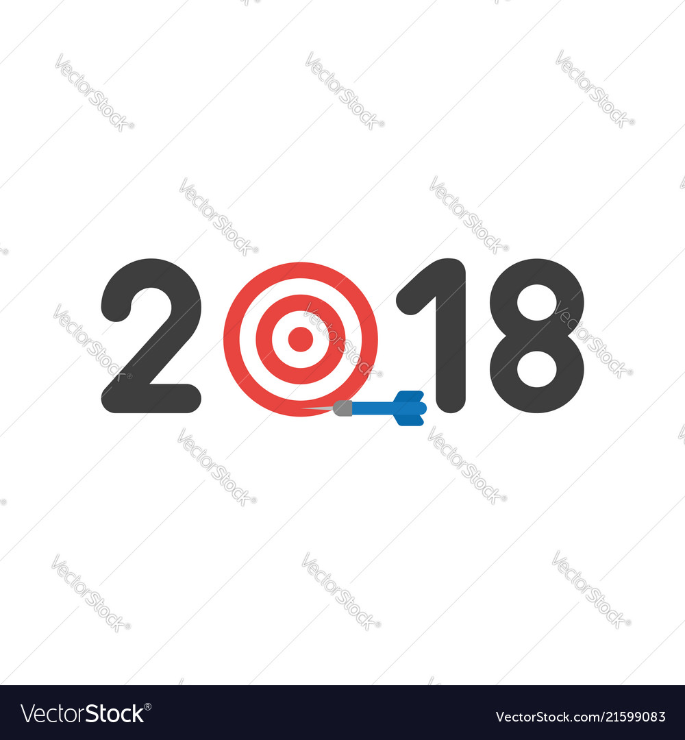 Flat design concept of 2018 word with bulls eye