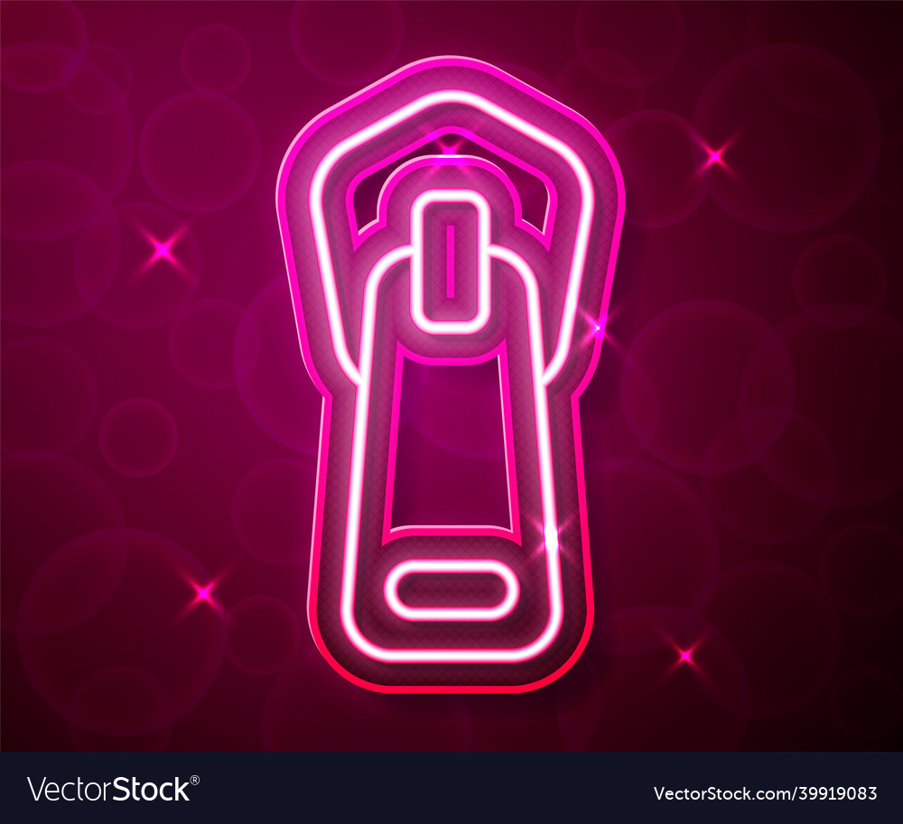 Glowing neon line zipper icon isolated on red