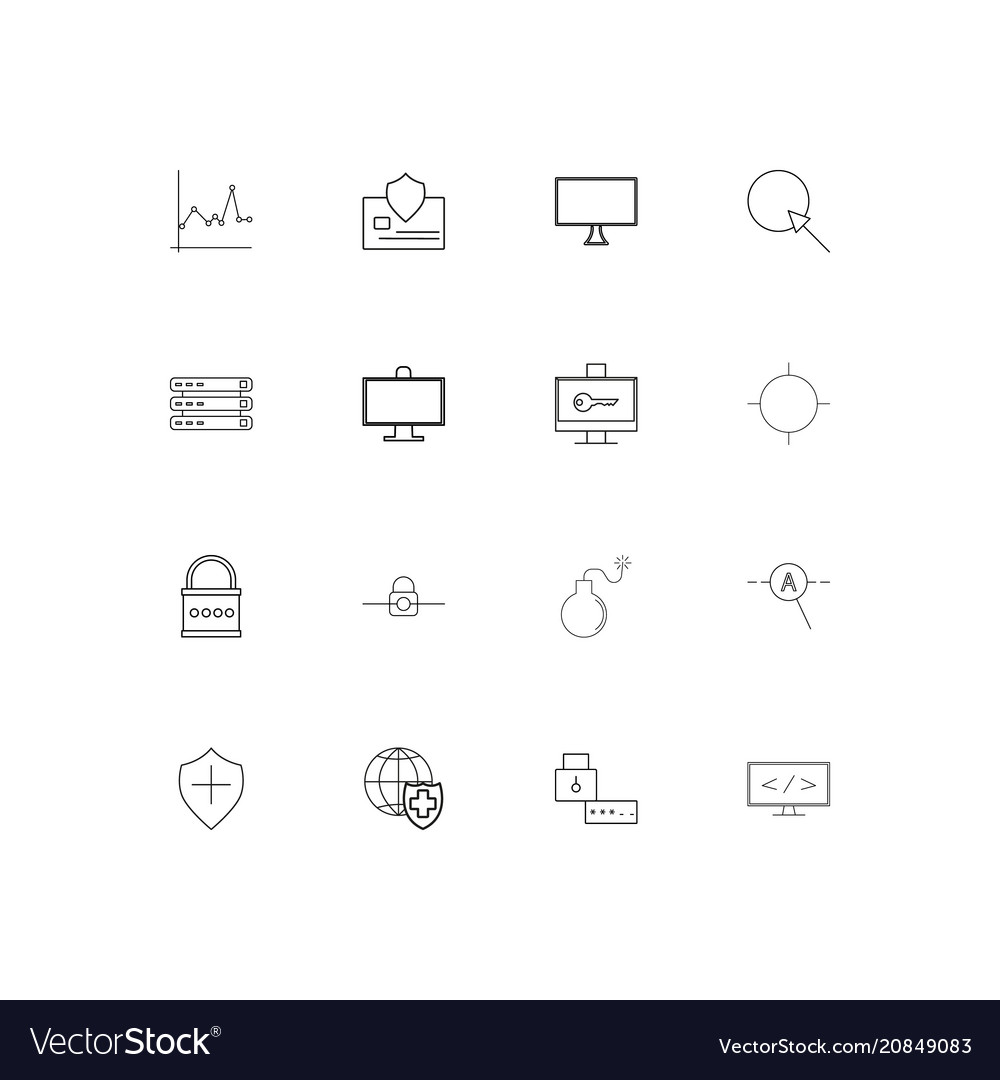 Internet security linear thin icons set outlined