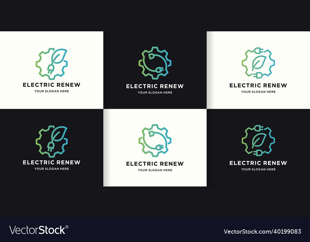 Renewable electricity logo gear leaf combination