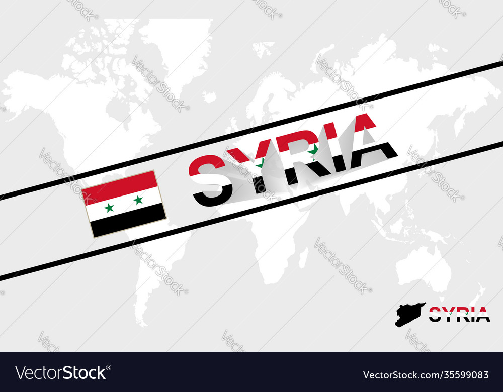 Syria map flag and text vector image Syria map flag and text