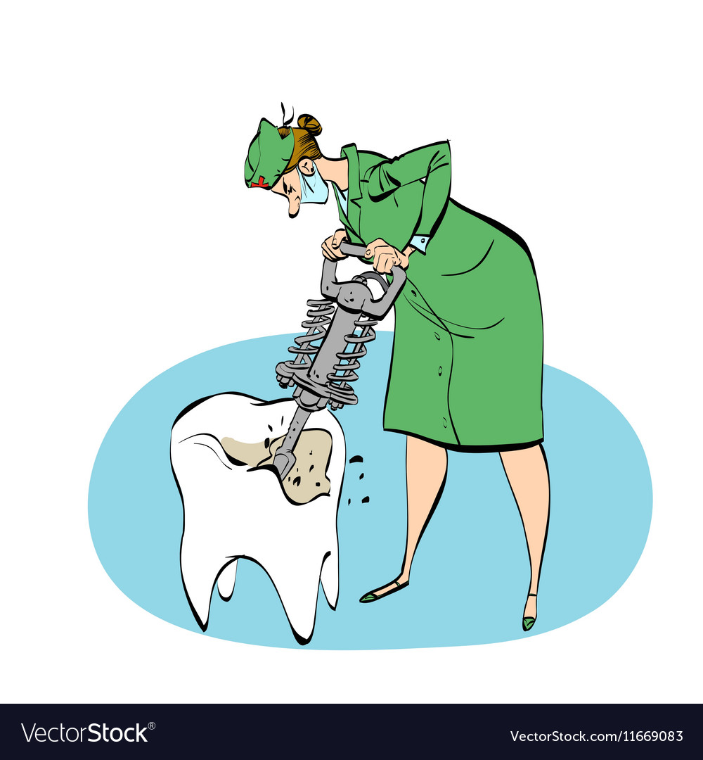 The dentist drills a tooth humorous vector image
