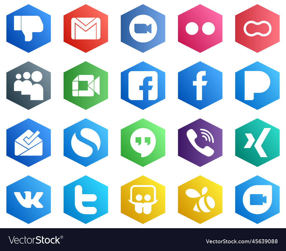 25 weiße hexagon flache Farbsymbole wie Google