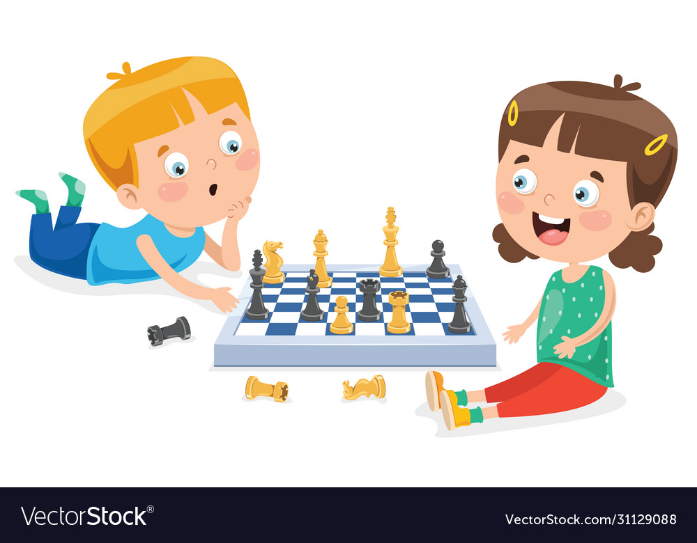 Cartoon character playing chess game Royalty Free Vector