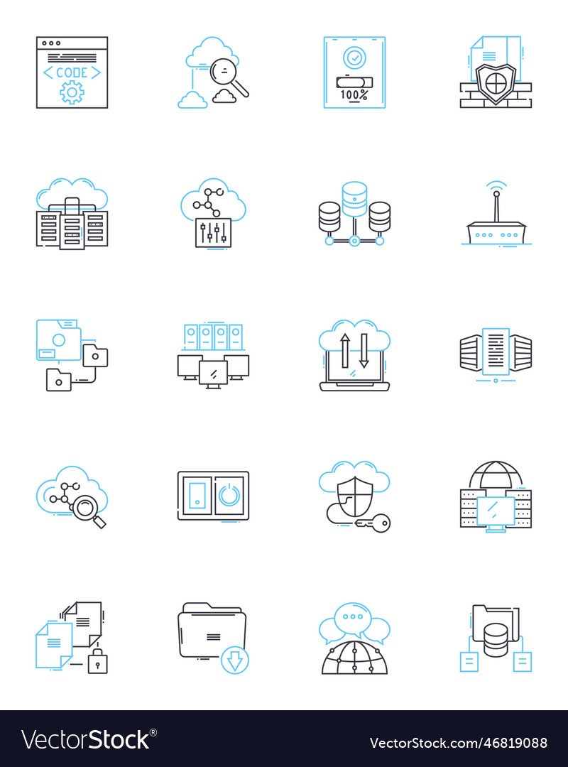 Data technology linear icons set analytics vector image Data technology linear icons set analytics