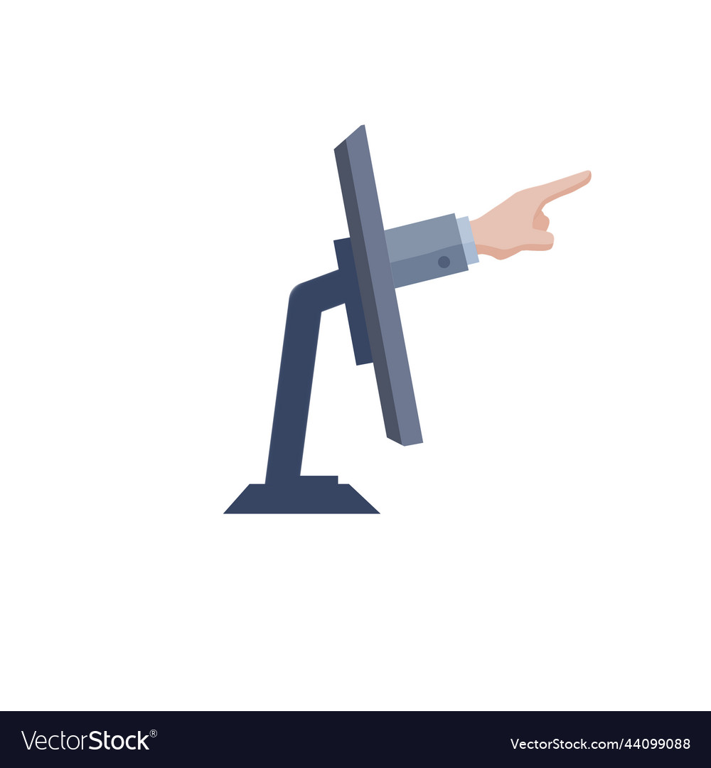 Finger points out of computer monitor vector image Finger points out of computer monitor