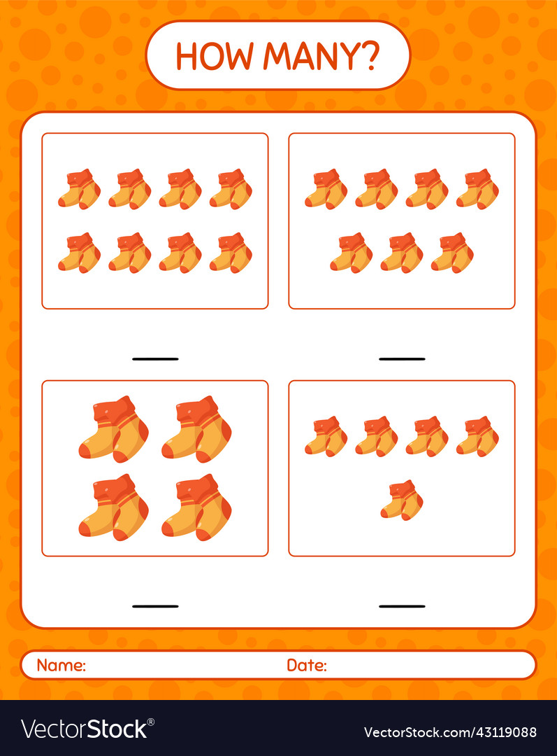 How many counting game with sock worksheet vector image How many counting game with sock worksheet