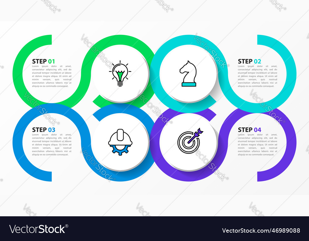 Infographic template 4 linked circles with icons vector image Infographic template 4 linked circles with icons