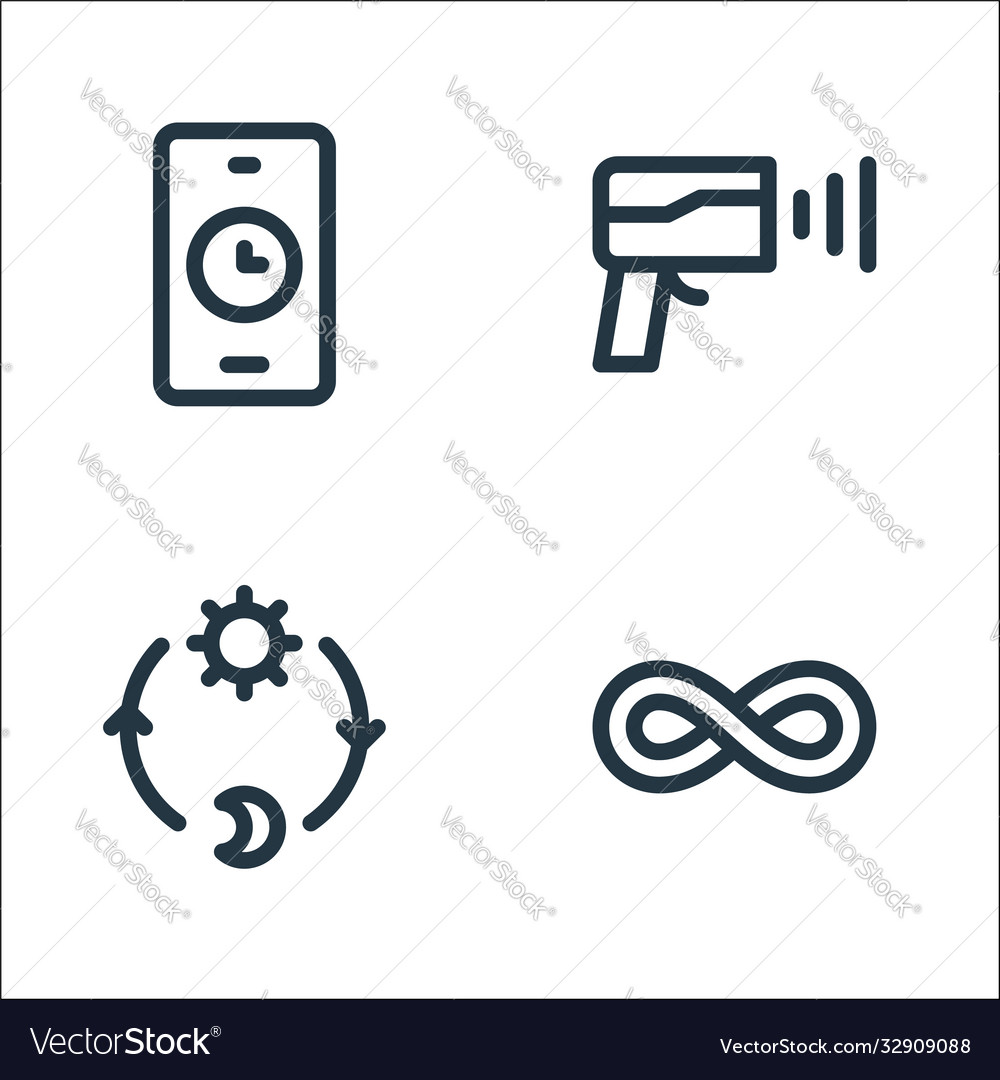 Speedometer and time line icons linear set vector image Speedometer and time line icons linear set