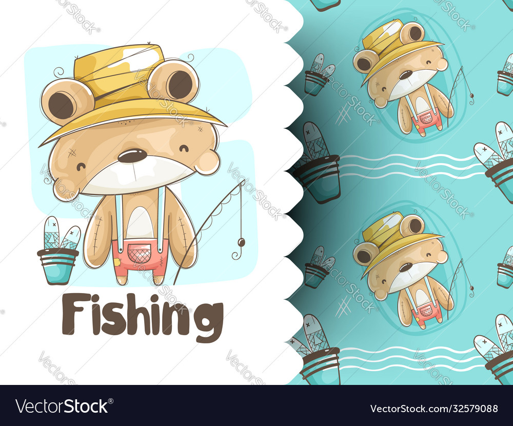 fishing teddy bear