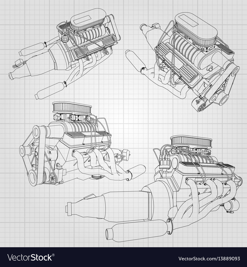 A set of several types powerful car engine vector image A set of several types powerful car engine