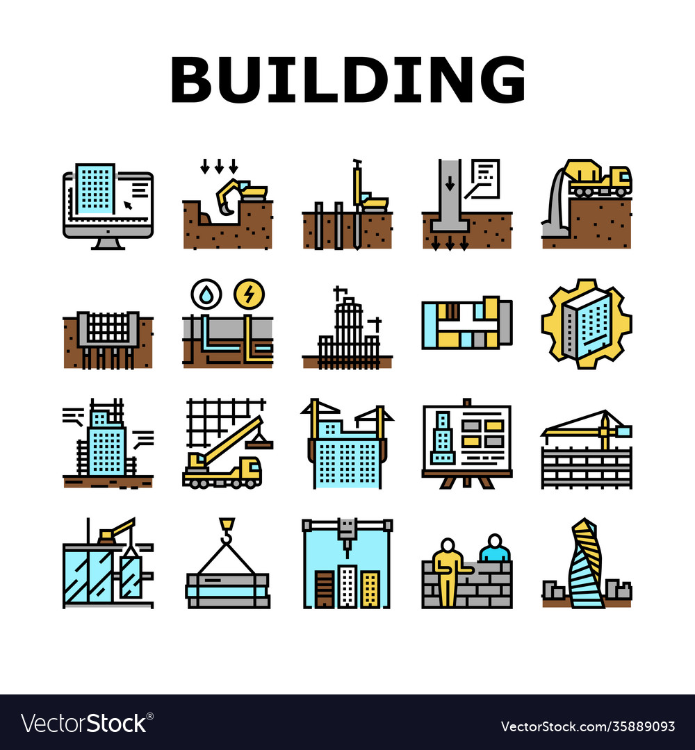 Building construction collection icons set