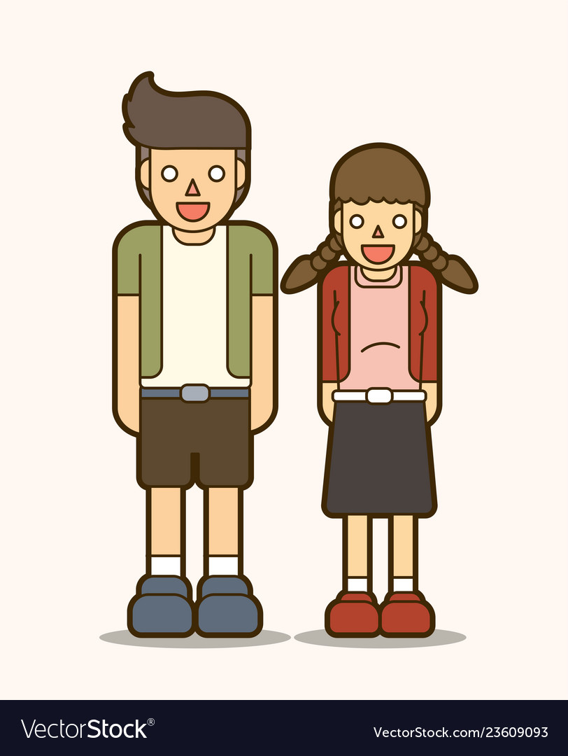 Couple teen standing happy cartoon graphic vector image Couple teen standing happy cartoon graphic