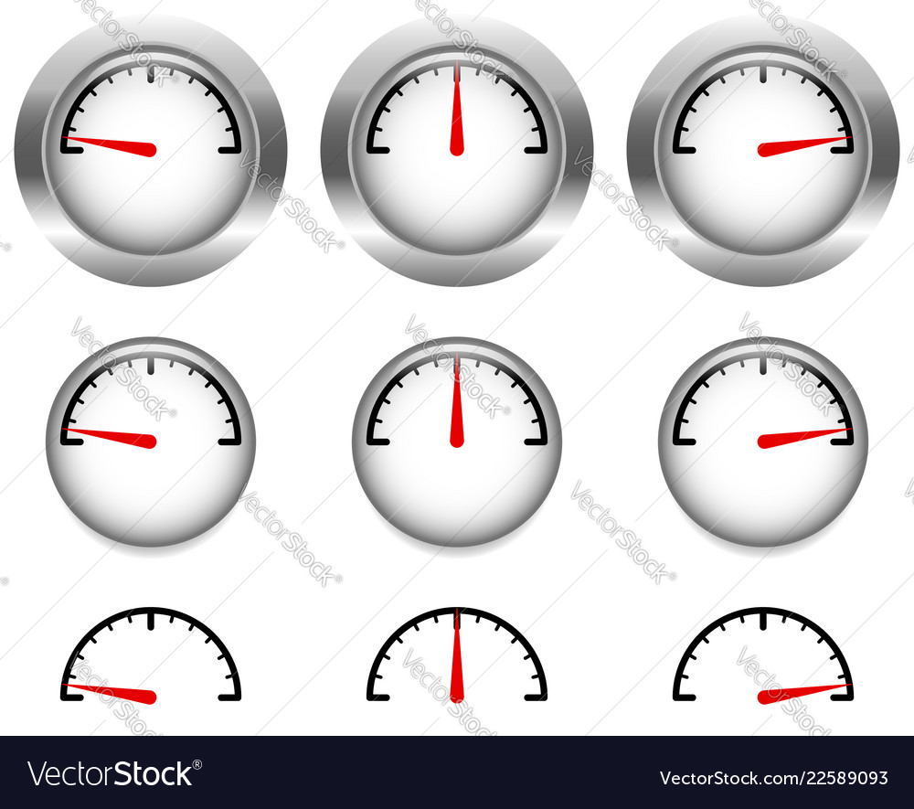 Generic gauges dials with red clock hand pointer vector image Generic gauges dials with red clock hand pointer