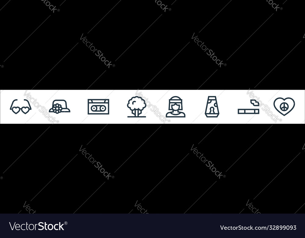 Hippies line icons linear set quality vector image Hippies line icons linear set quality