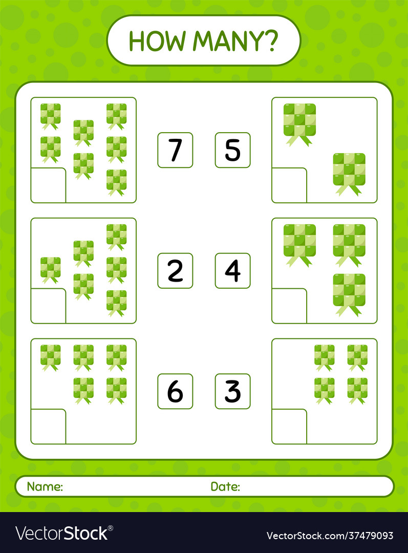 How many counting game with ketupat worksheet vector image How many counting game with ketupat worksheet