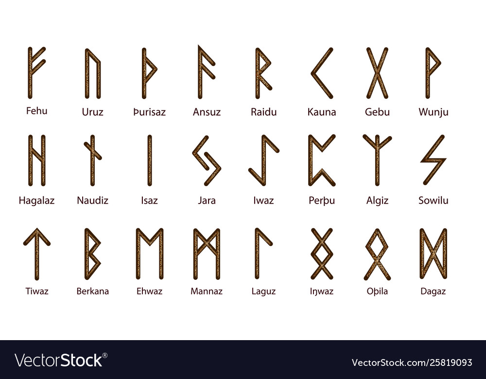 Large Set Scandinavian Runes Elegant Gold Vector Image