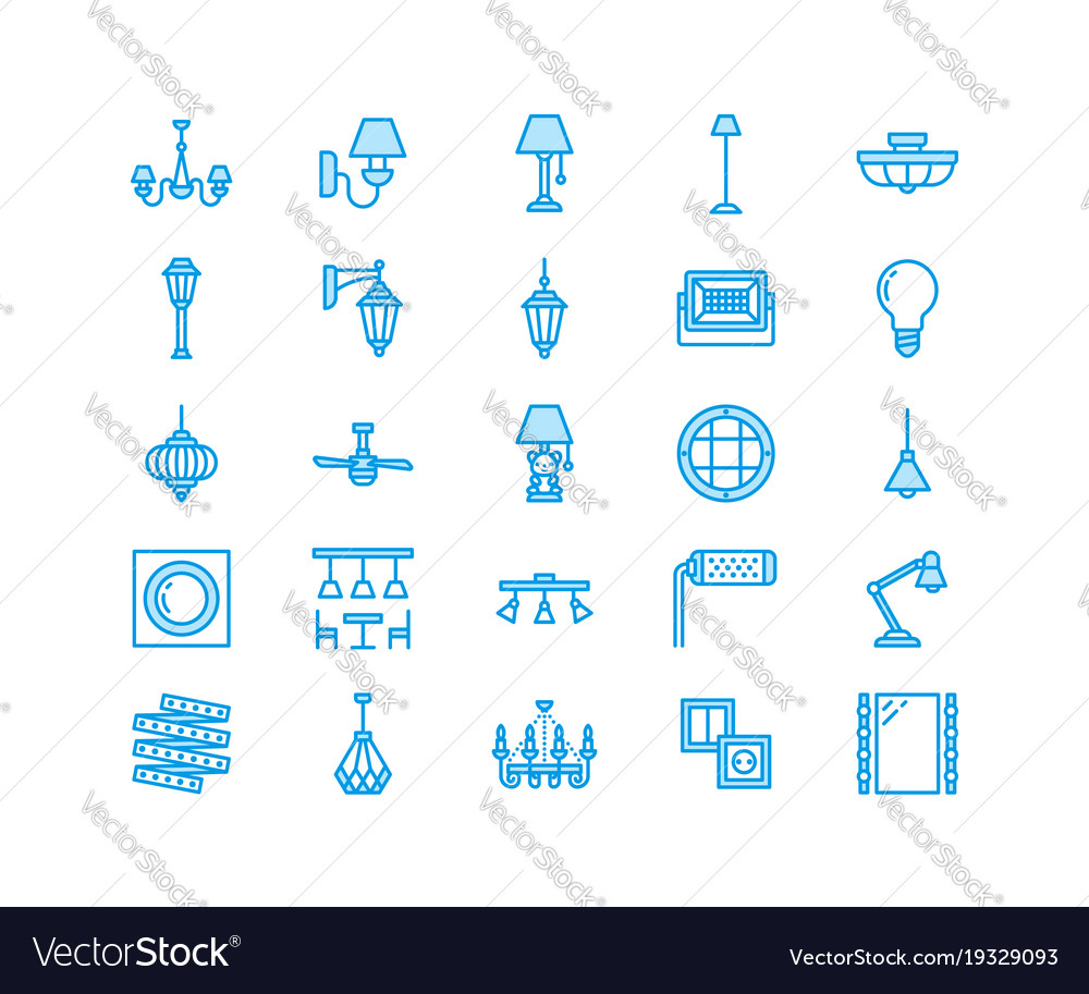 Light fixture lamps flat line icons home