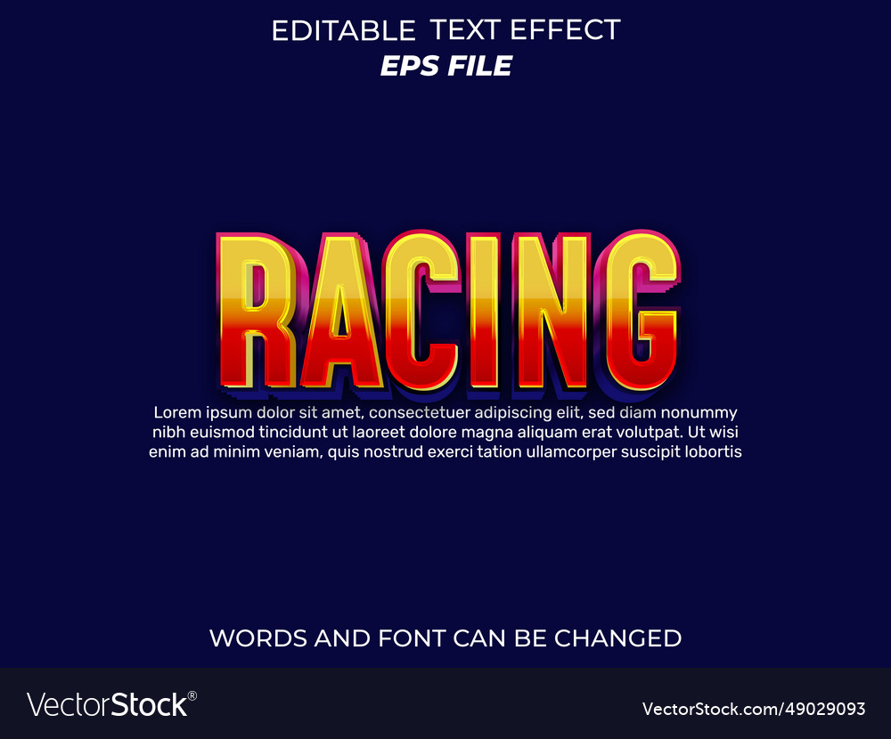 Racing text effect font editable typography 3d