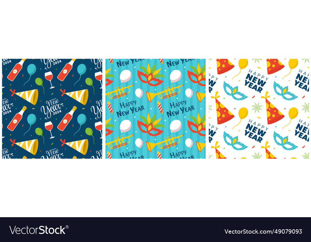 Set of happy new year 2024 seamless pattern Vector Image Set of happy new year 2024 seamless pattern