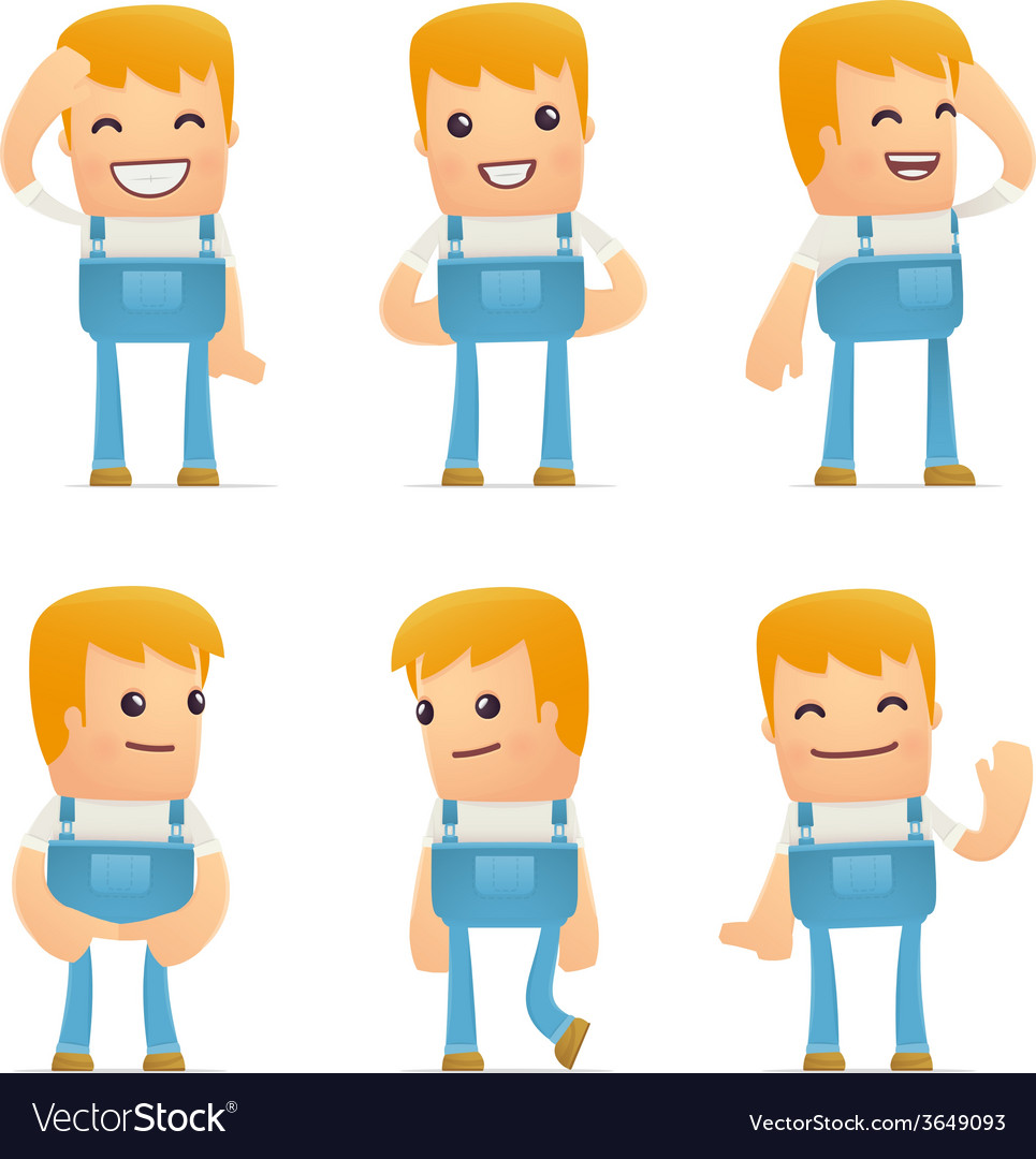 Set of mechanic character in different poses