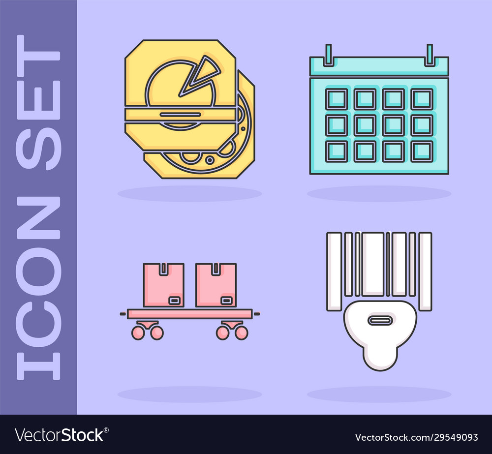 Set scanner scanning bar code pizza in cardboard vector image Set scanner scanning bar code pizza in cardboard
