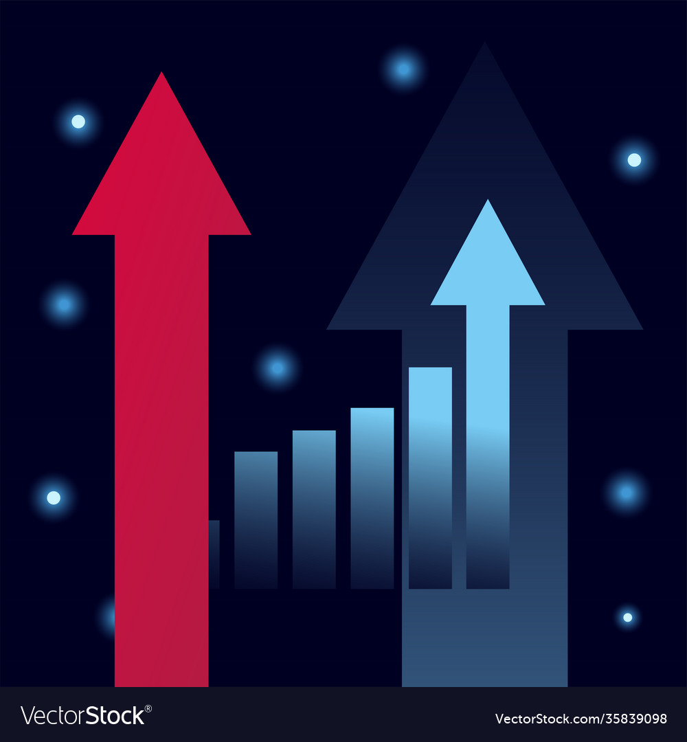 Bars chart with increse arrow gradient style icon