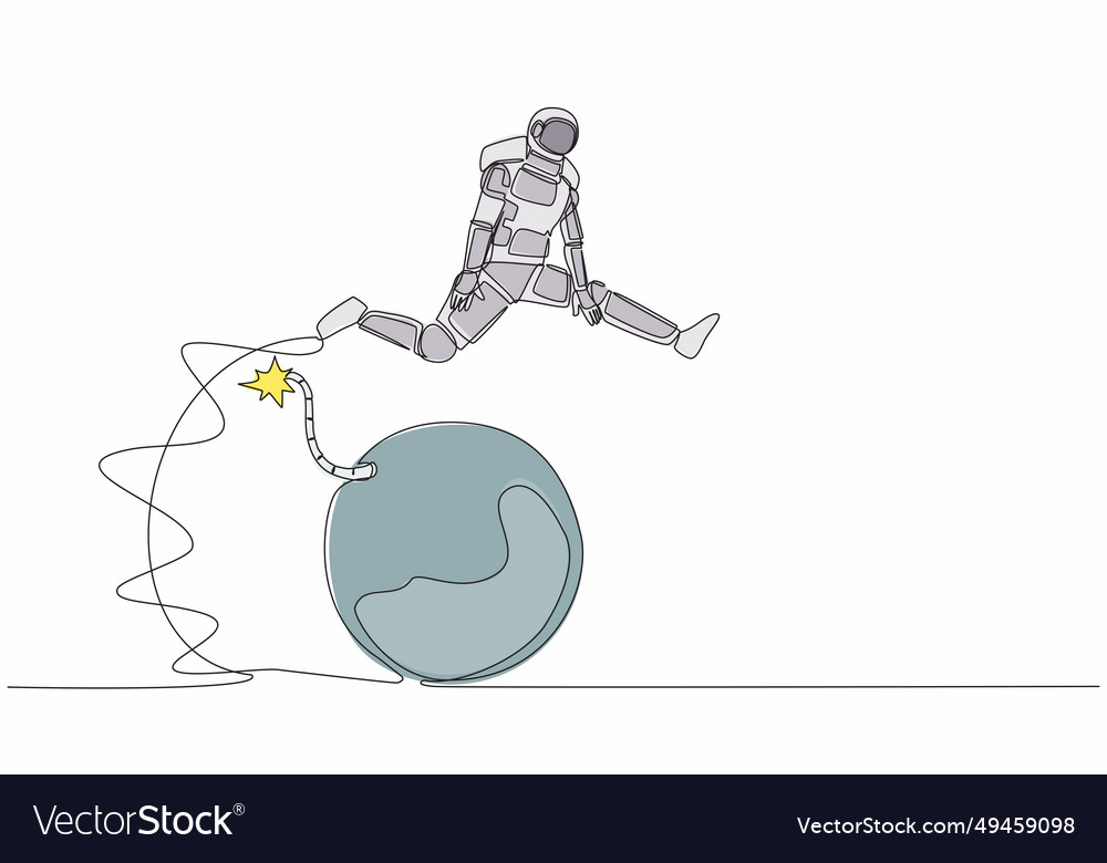 Continuous one line drawing astronaut jumping vector image Continuous one line drawing astronaut jumping