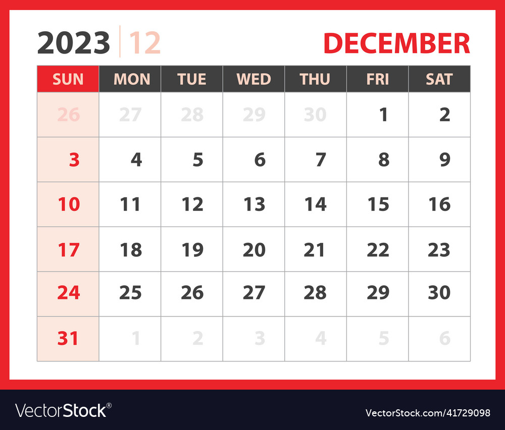 December 2023 template-calendar design vector image December 2023 template-calendar design