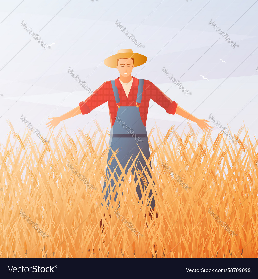 Farmer and crop harvest flat composition Vector Image